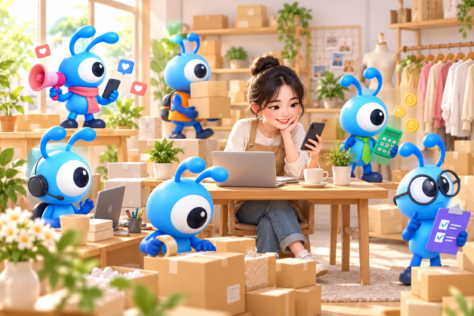 Chủ shop uống cà phê, đội kiến AI làm việc xung quanh